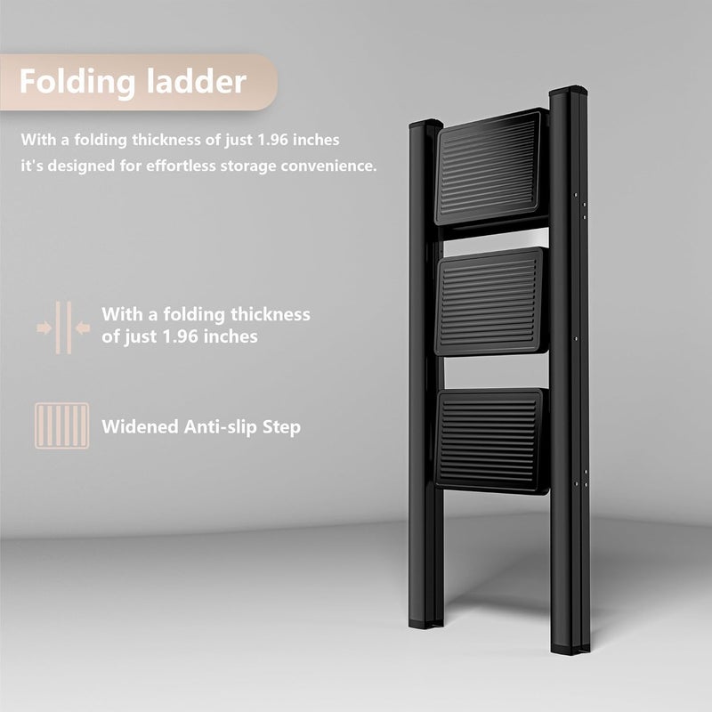 KLINK Step Ladder 3 Step Folding, Sturdy 330 Lbs Small Step Stool for Adults, Closet Step Stool Ladder with Anti-Slip Wide Pedals, Portable Folding Ladder for Home Kitchen Office - Image 5